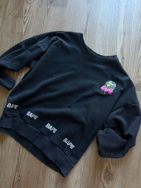 A Bathing Ape Black Crewneck Sweatshirt with Logo Tag